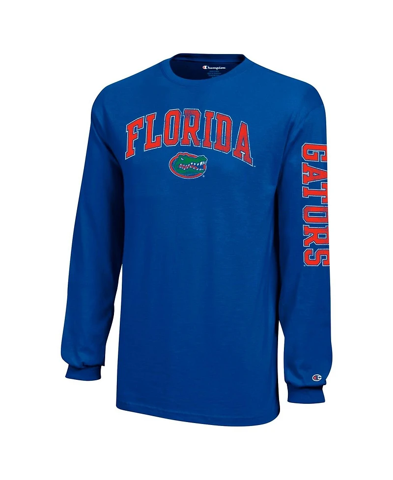 Champion Big Boys and Girls Royal Florida Gators Distressed Arch Over Logo Long Sleeve T-Shirt