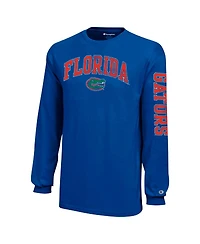 Champion Big Boys and Girls Royal Florida Gators Distressed Arch Over Logo Long Sleeve T-Shirt