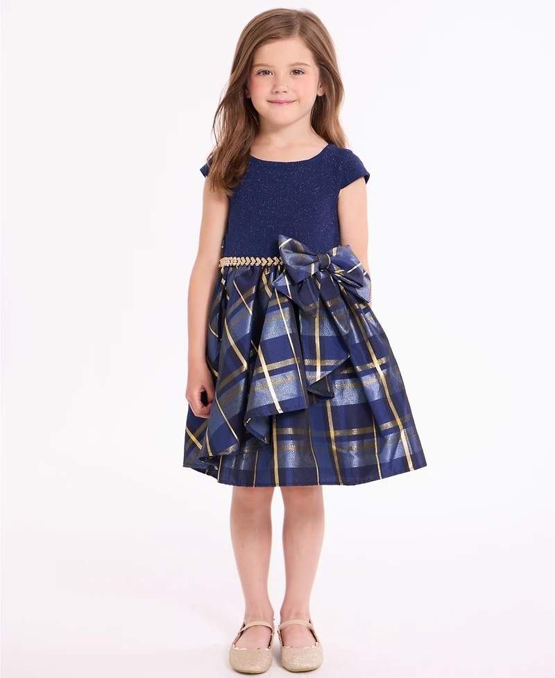 Bonnie Jean Girls 2-6X Short Sleeve Sparkle Knit to Taffeta Cascade Dress