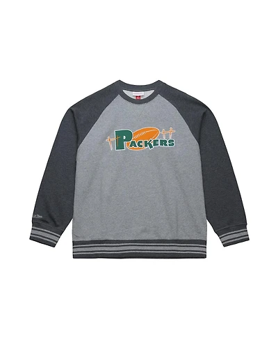 Mitchell & Ness Men's Heather Gray Green Bay Packers Vintage Logo Legacy Collection Raglan Fleece Sweatshirt