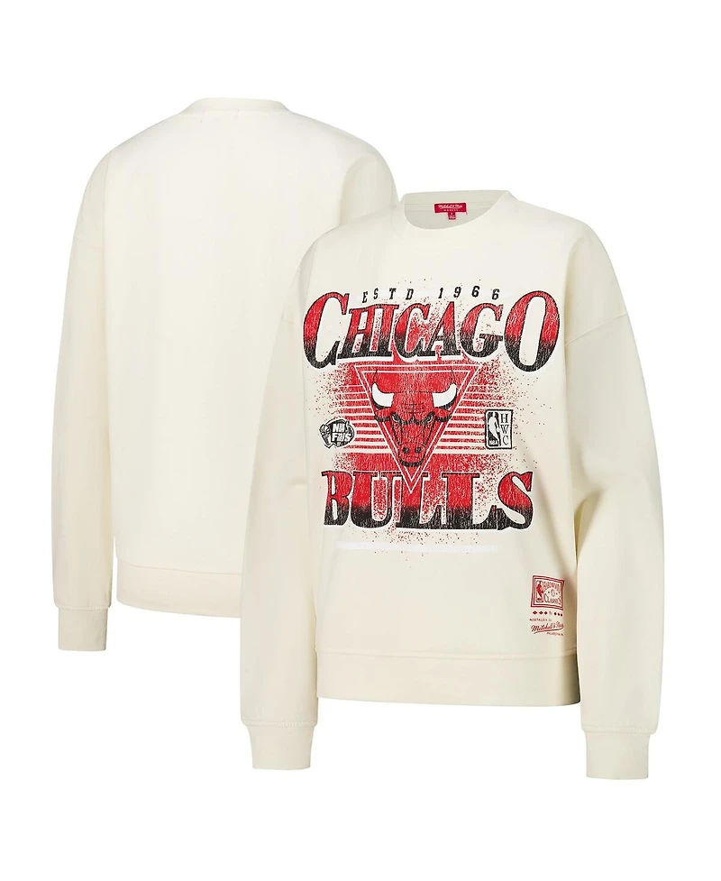 Mitchell & Ness Women's Cream Chicago Bulls Oversprayed Pullover Sweatshirt