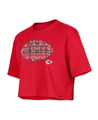 New Era Girls Red Kansas City Chiefs Flip Sequin Boxy T-Shirt