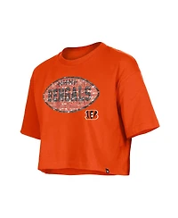 New Era Girls Orange Cincinnati Bengals Flip Sequin Boxy T-Shirt