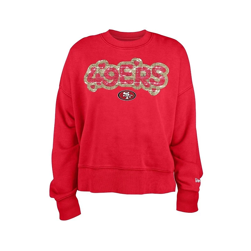 New Era Girls Scarlet San Francisco 49ers Flip Sequin Sweatshirt