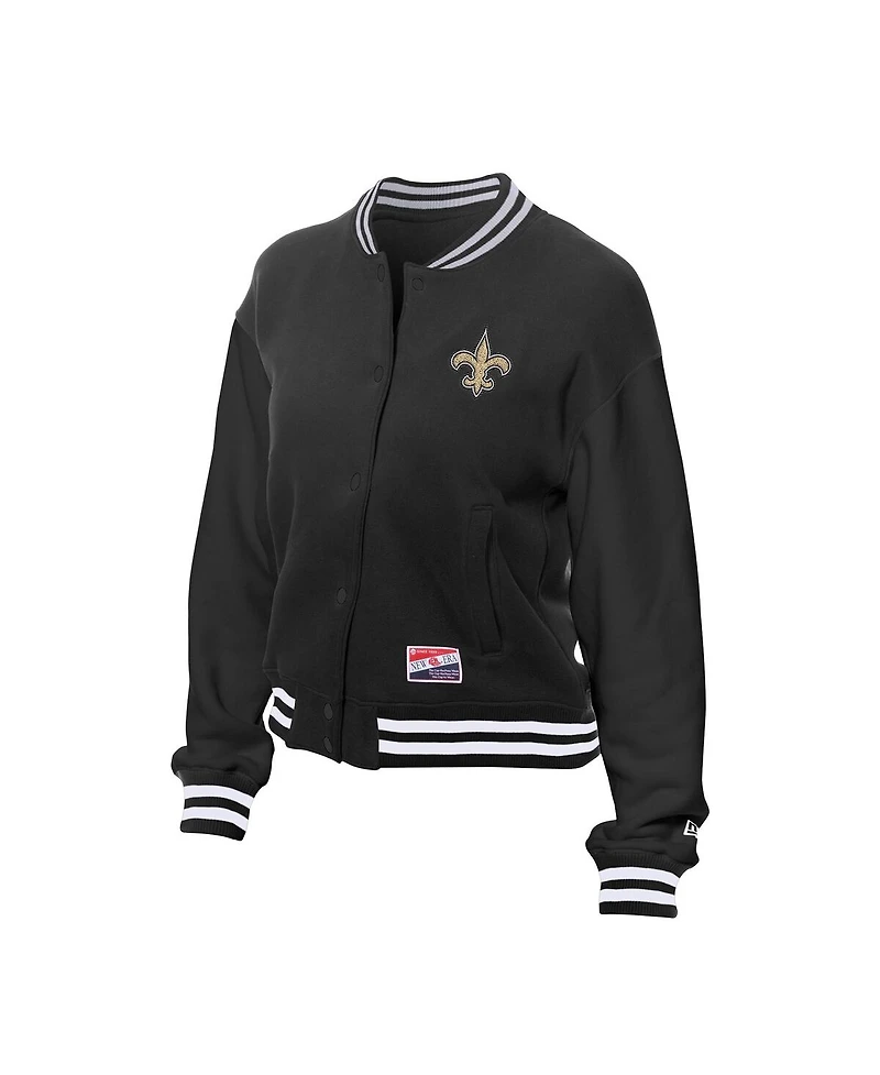 New Era Women's Black Orleans Saints Throwback Fleece Full-Snap Jacket