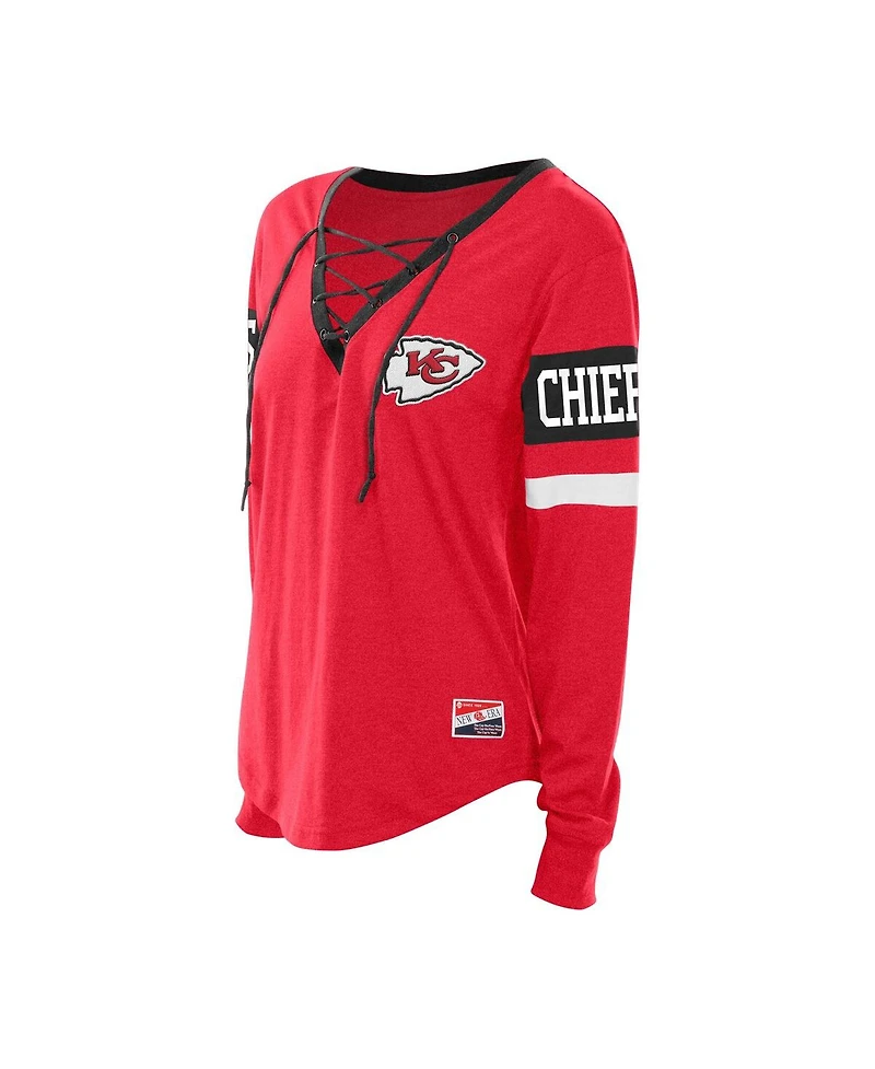 New Era Women's Red Kansas City Chiefs Throwback Lace-Up Long-Sleeve T-Shirt