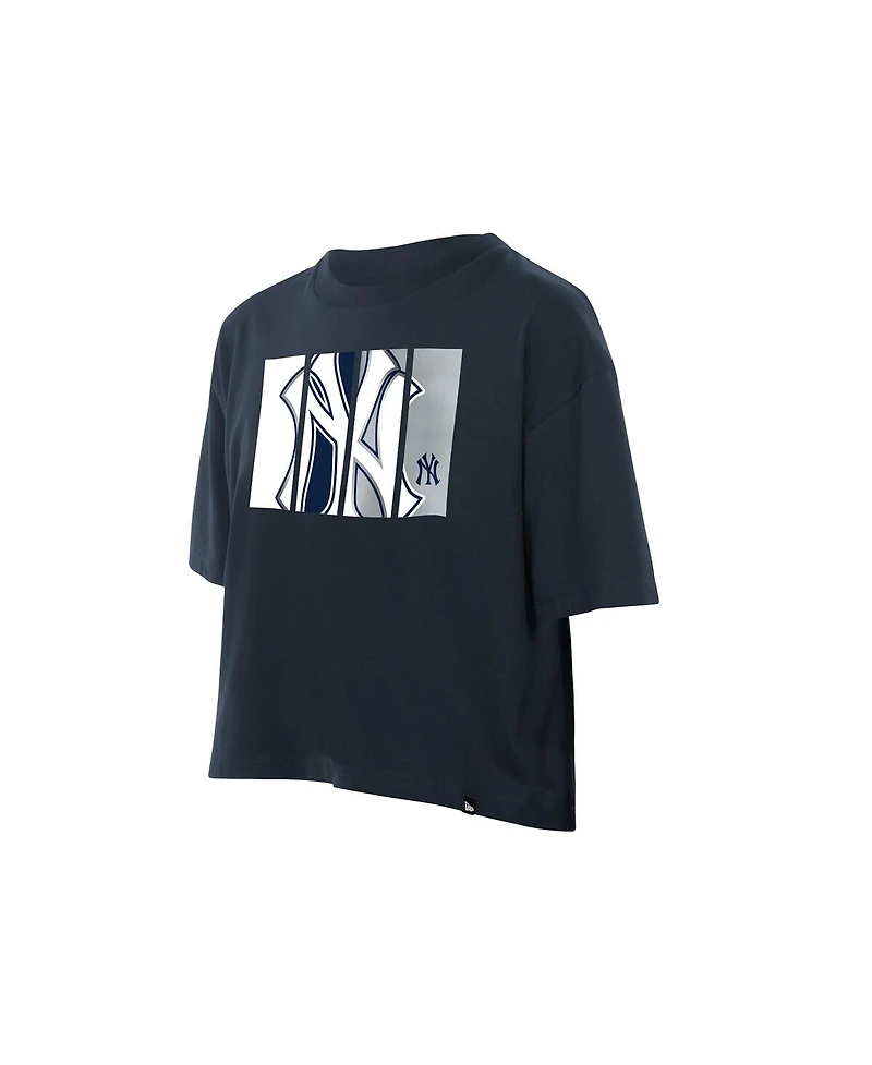New Era Women's Navy York Yankees Boxy Foil Logo T-Shirt