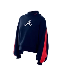 New Era Women's Navy Atlanta Braves Mock Neck Balloon Sleeve Sweatshirt