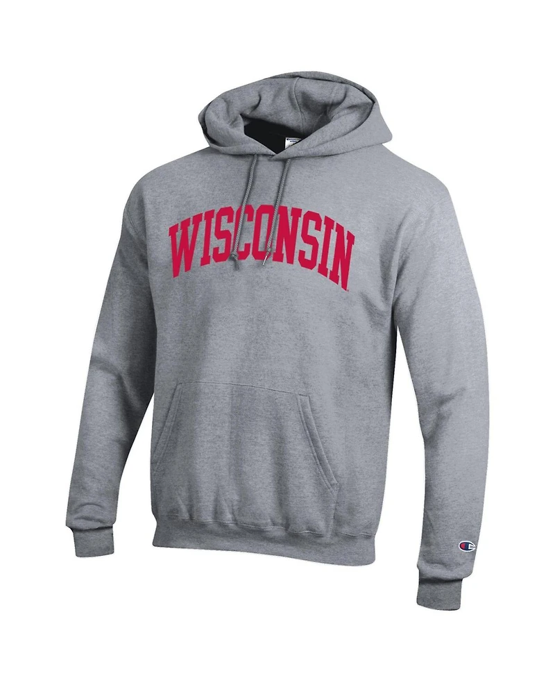 Champion Men's Heather Gray Wisconsin Badgers Basic Arch Fleece Pullover Hoodie