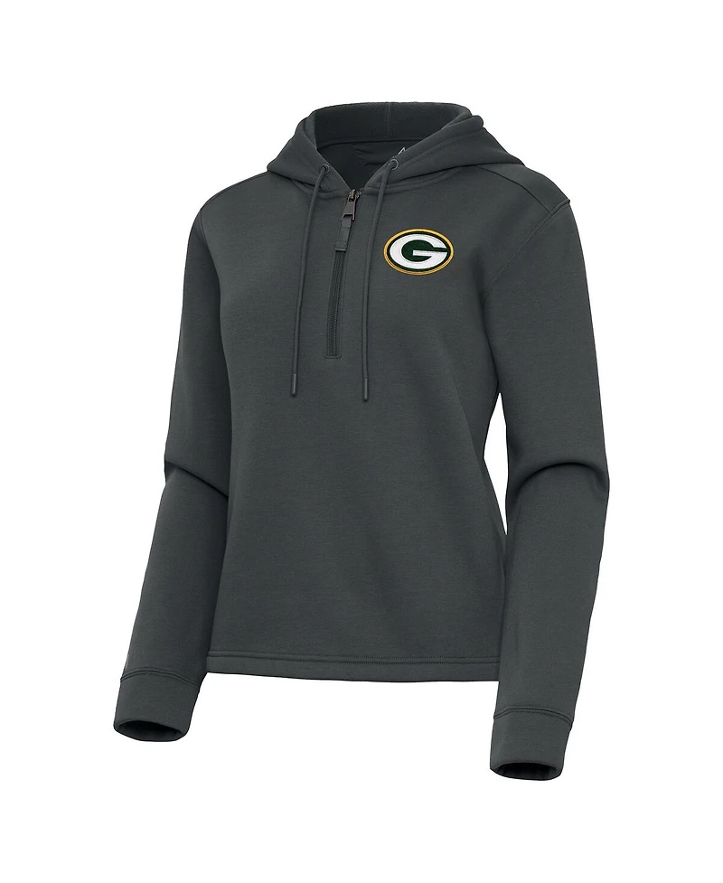 Antigua Women's Pewter Green Bay Packers Contemporary Quarter-Zip Hoodie