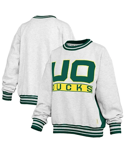 Pressbox Women's Heather Gray/Green Oregon Ducks Endzone Crewneck Sweatshirt