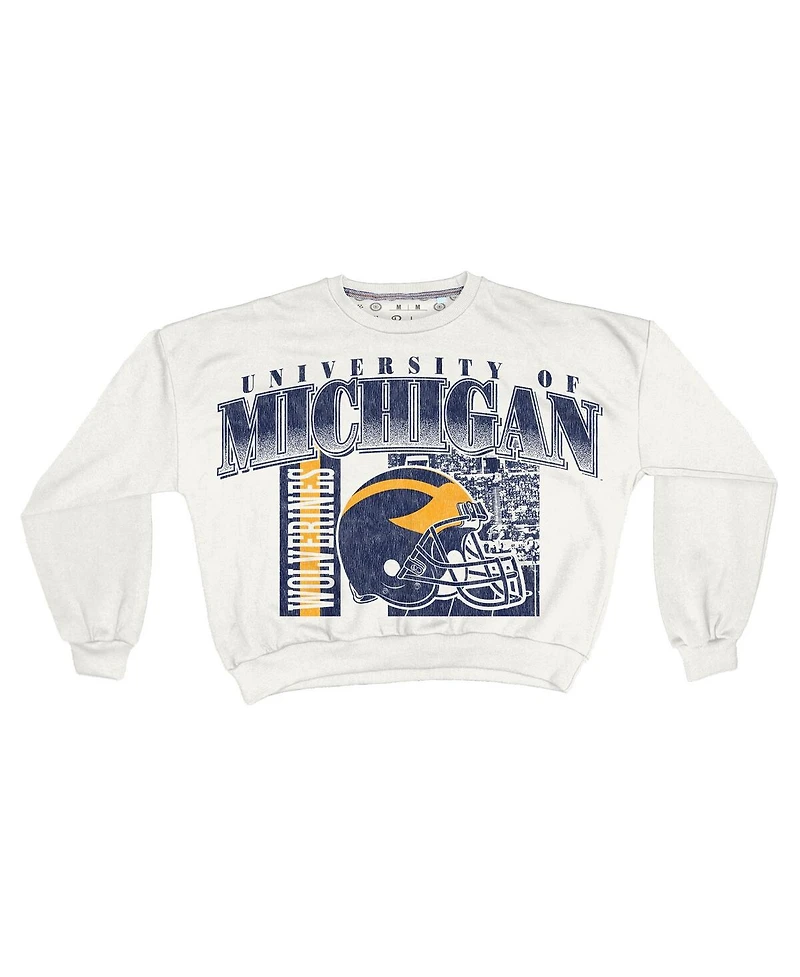Pressbox Women's White Michigan Wolverines Oversized Janice Retro Waist-Length Sweatshirt