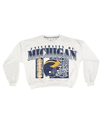 Pressbox Women's White Michigan Wolverines Oversized Janice Retro Waist-Length Sweatshirt