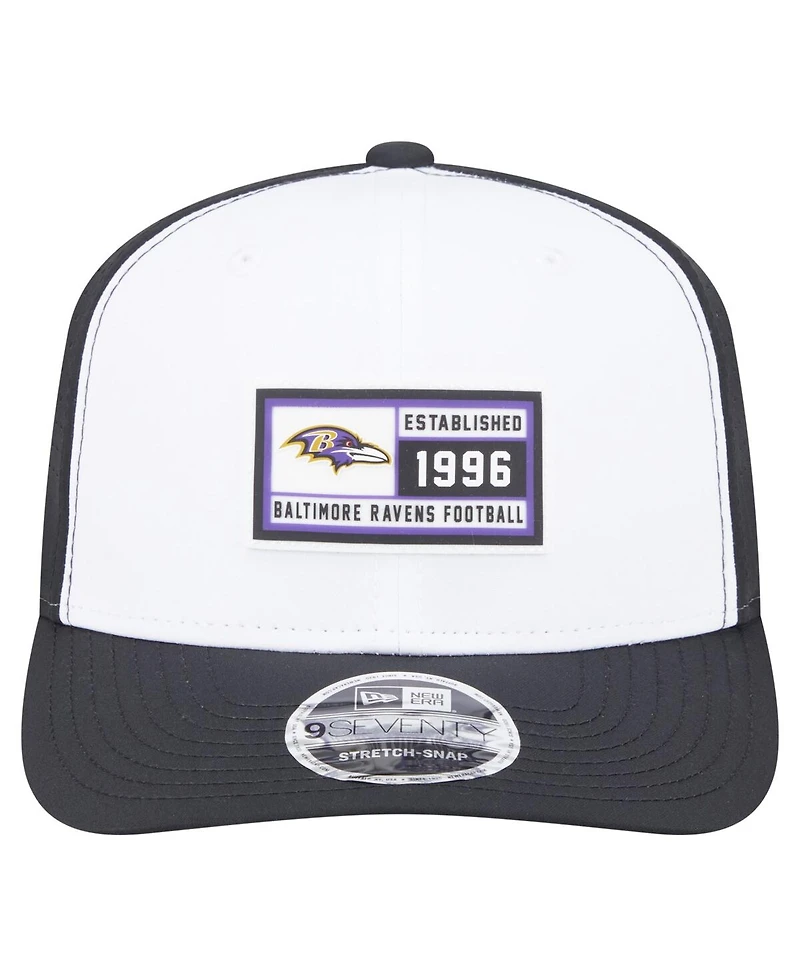 New Era Men's White/Black Baltimore Ravens Established Patch 9SEVENTY Adjustable Hat