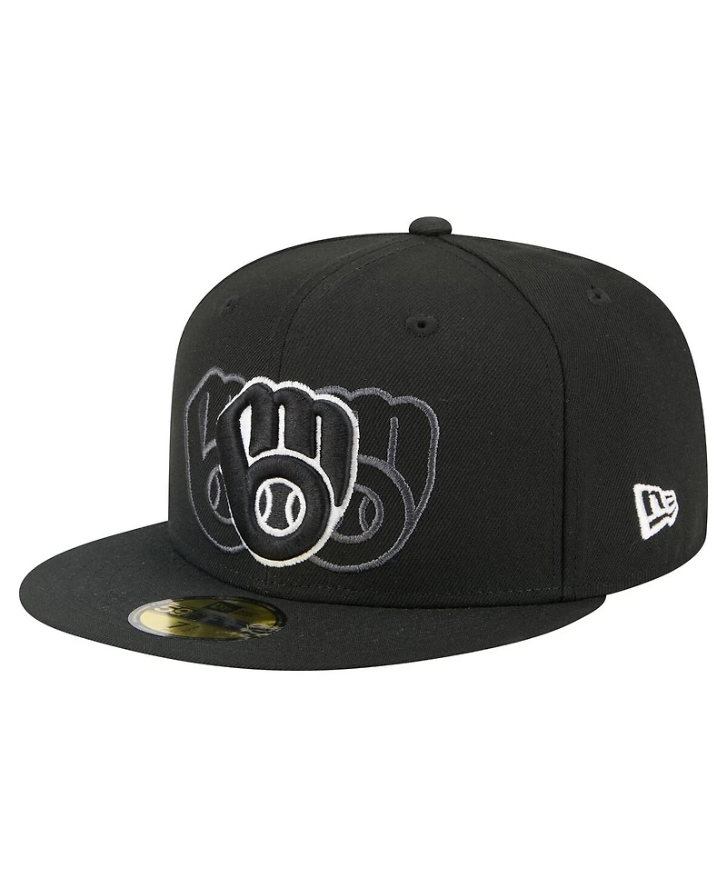 New Era Men's Black Milwaukee Brewers Tri-Hit 59FIFTY Fitted Hat