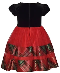 Bonnie Jean Girls 2-6X Short Sleeve Velvet to Tiered Plaid Dress