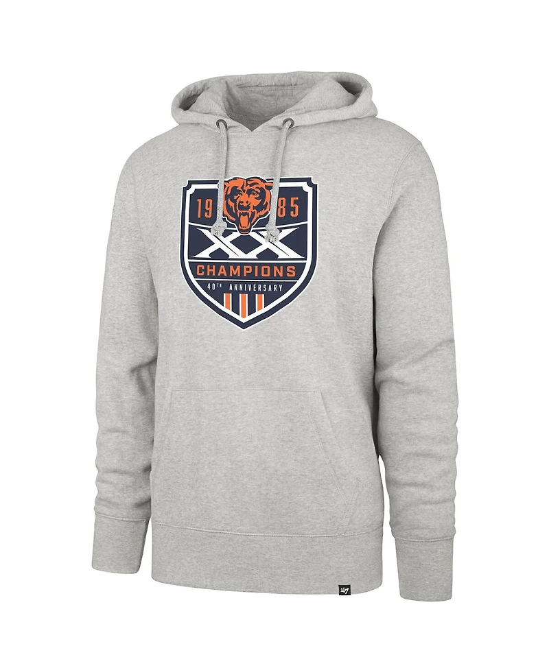 '47 Brand Men's Gray Chicago Bears Super Bowl Xx Champions 40th Anniversary Imprint Headline Hoodie