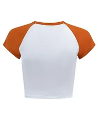 Hype and Vice Women's White/Texas Orange Texas Longhorns Homerun Cropped Raglan T-Shirt