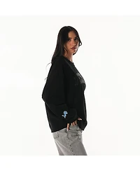 The Wild Collective Women's Black Detroit Lions Rock Crystal Oversized Crewneck Sweatshirt