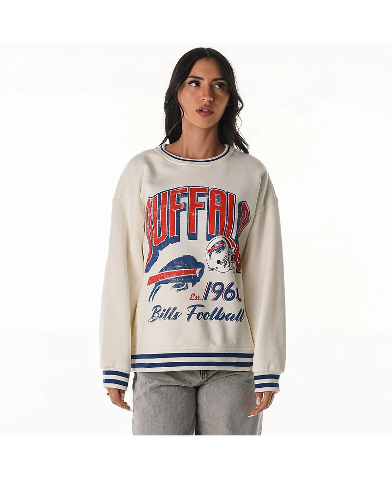 The Wild Collective Women's Cream Buffalo Bills Oversized Vintage French Terry Sweatshirt