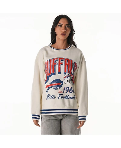 The Wild Collective Women's Cream Buffalo Bills Oversized Vintage French Terry Sweatshirt