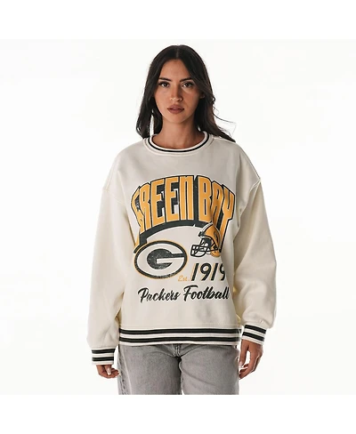 The Wild Collective Women's Cream Green Bay Packers Oversized Vintage French Terry Sweatshirt