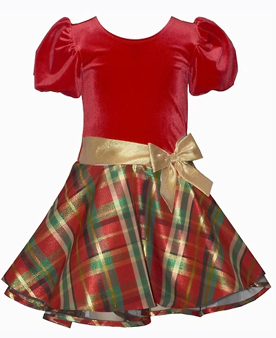 Bonnie Jean Girls 2-6X Short Sleeve Velvet to Plaid Hipster Dress