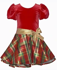 Bonnie Jean Girls 2-6X Short Sleeve Velvet to Plaid Hipster Dress