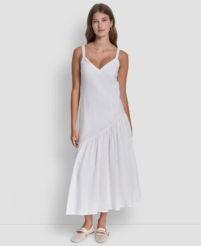 Dkny Women's Shirred Sleeveless V-Neck Dress