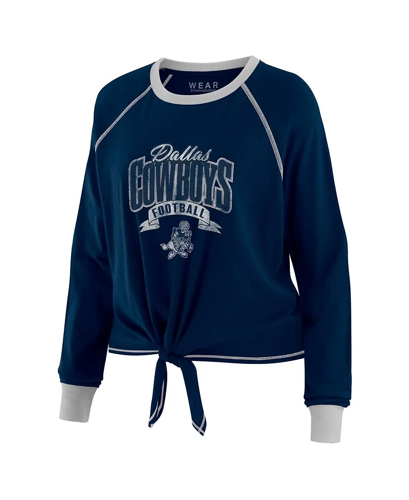 Wear by Erin Andrews Women's Navy/ Dallas Cowboys Tie-Front Long Sleeve Top