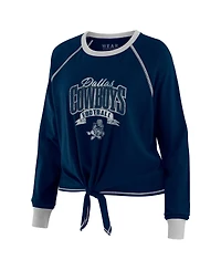 Wear by Erin Andrews Women's Navy/ Dallas Cowboys Tie-Front Long Sleeve Top