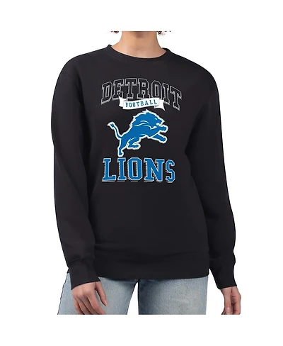G-iii 4Her by Carl Banks Women's Black Detroit Lions Team Logo Graphic Tri-Blend Pullover Sweatshirt