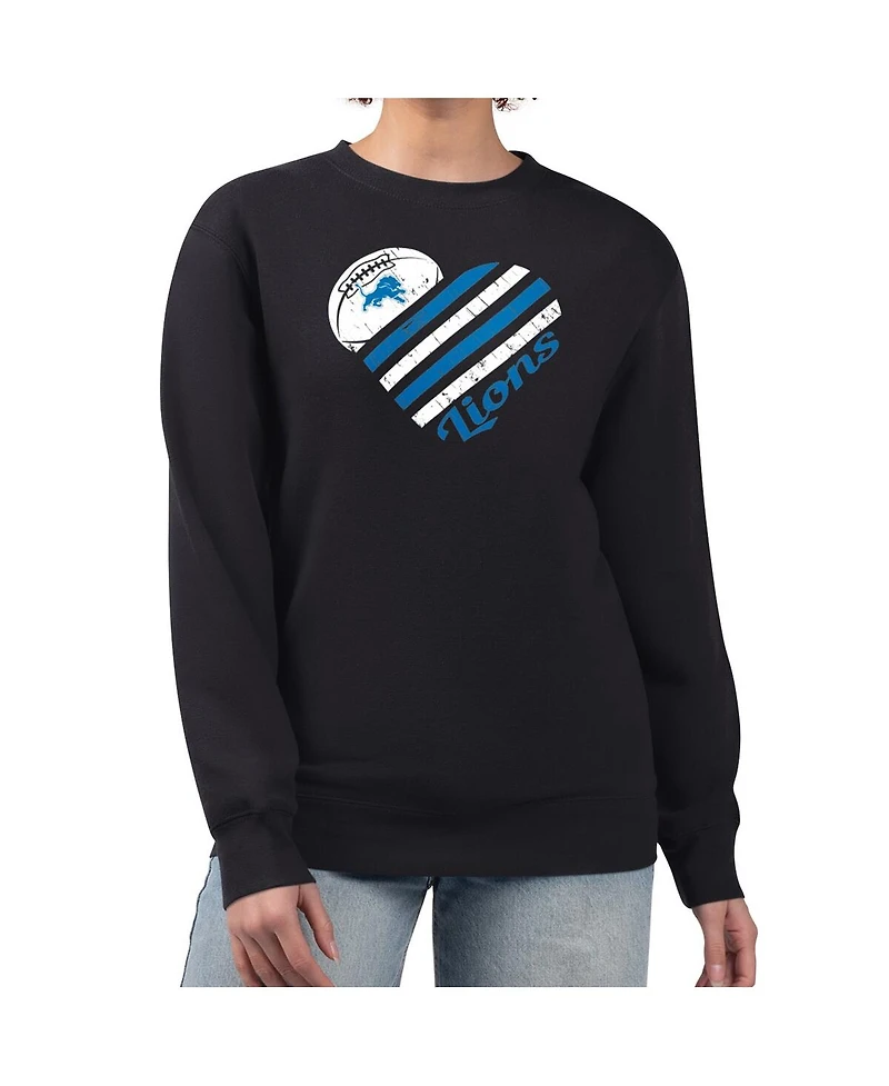 G-iii 4Her by Carl Banks Women's Black Detroit Lions Heart Graphic Fleece Pullover Sweatshirt