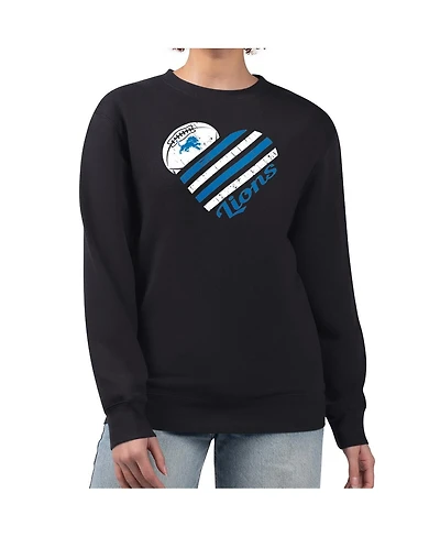 G-iii 4Her by Carl Banks Women's Black Detroit Lions Heart Graphic Fleece Pullover Sweatshirt