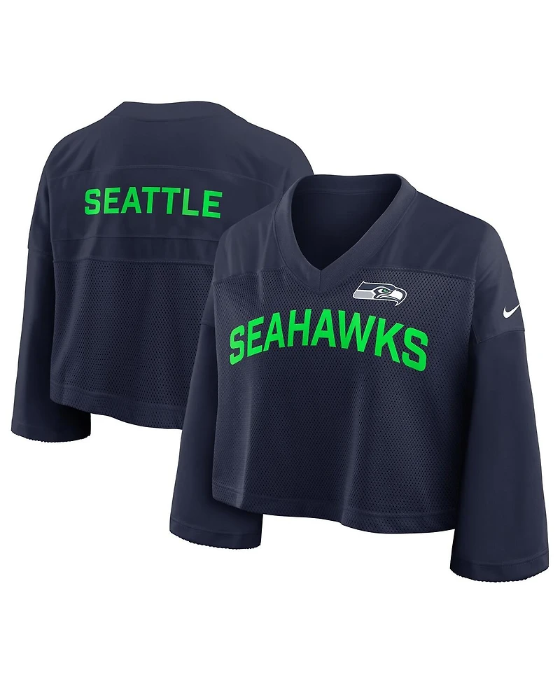 Nike Women's College Navy Seattle Seahawks Primetime Cropped Mesh Dri-fit Fashion Jersey