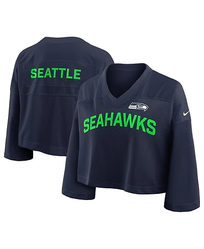 Nike Women's College Navy Seattle Seahawks Primetime Cropped Mesh Dri-fit Fashion Jersey