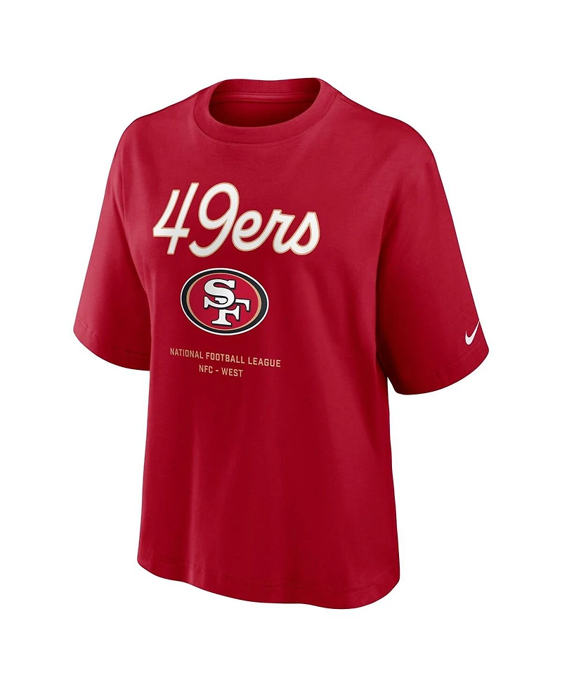 Nike Women's Scarlet San Francisco 49ers Essential Script Relaxed Boxy T-Shirt
