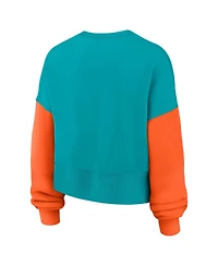 Nike Women's Aqua Miami Dolphins Oversized Color-Block Pullover Sweatshirt