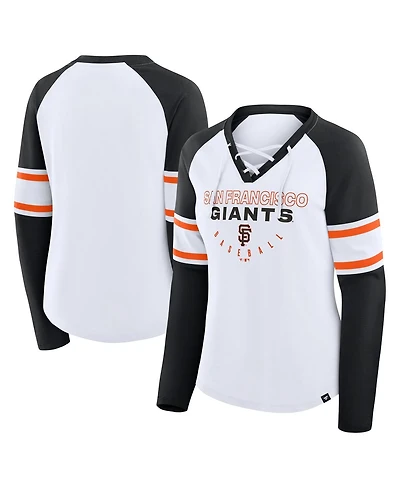 Fanatics Women's White/Black San Francisco Giants Blitz Package Raglan Lace-Up V-Neck Long Sleeve T-Shirt