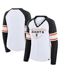 Fanatics Women's White/Black San Francisco Giants Blitz Package Raglan Lace-Up V-Neck Long Sleeve T-Shirt