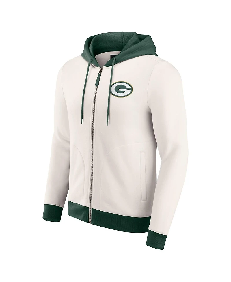Darius Rucker Collection by Fanatics Men's Cream Green Bay Packers Distressed Graphics Full-Zip Hoodie
