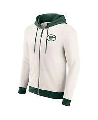 Darius Rucker Collection by Fanatics Men's Cream Green Bay Packers Distressed Graphics Full-Zip Hoodie