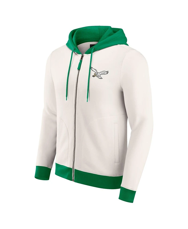 Darius Rucker Collection by Fanatics Men's Cream Philadelphia Eagles Distressed Graphics Full-Zip Hoodie