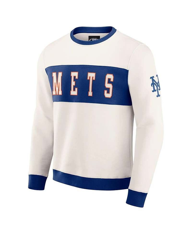 Darius Rucker Collection by Fanatics Men's Cream New York Mets Color block Crewneck Sweatshirt