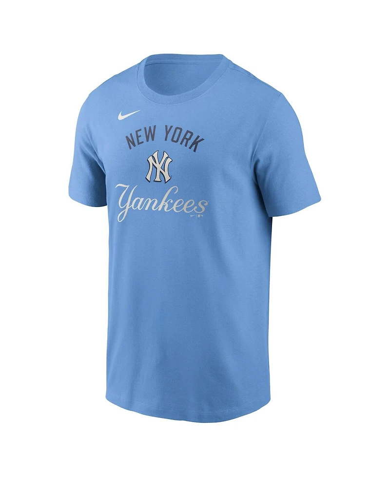 Nike Men's Light Blue New York Yankees Early Innings Stack T-Shirt