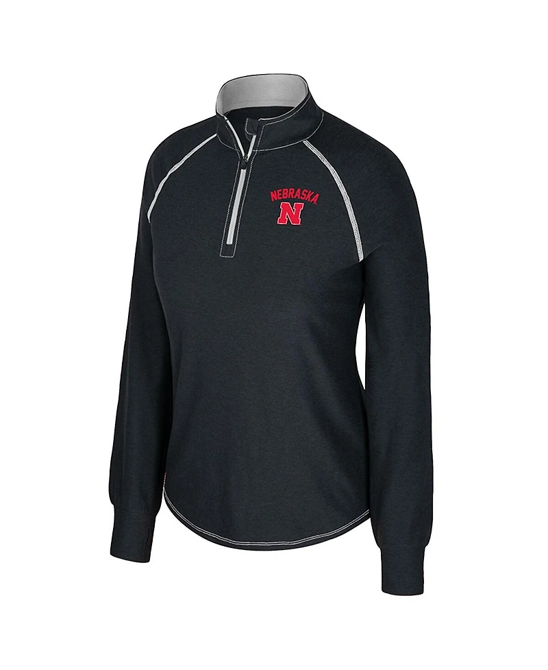 Colosseum Women's Black Nebraska Huskers Bikram Raglan Quarter-Zip Sweatshirt