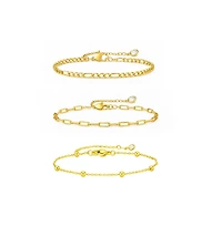 Adriana 3-Piece Stackable Bracelet Trio Set, Beaded, Figaro, Paperclip Link