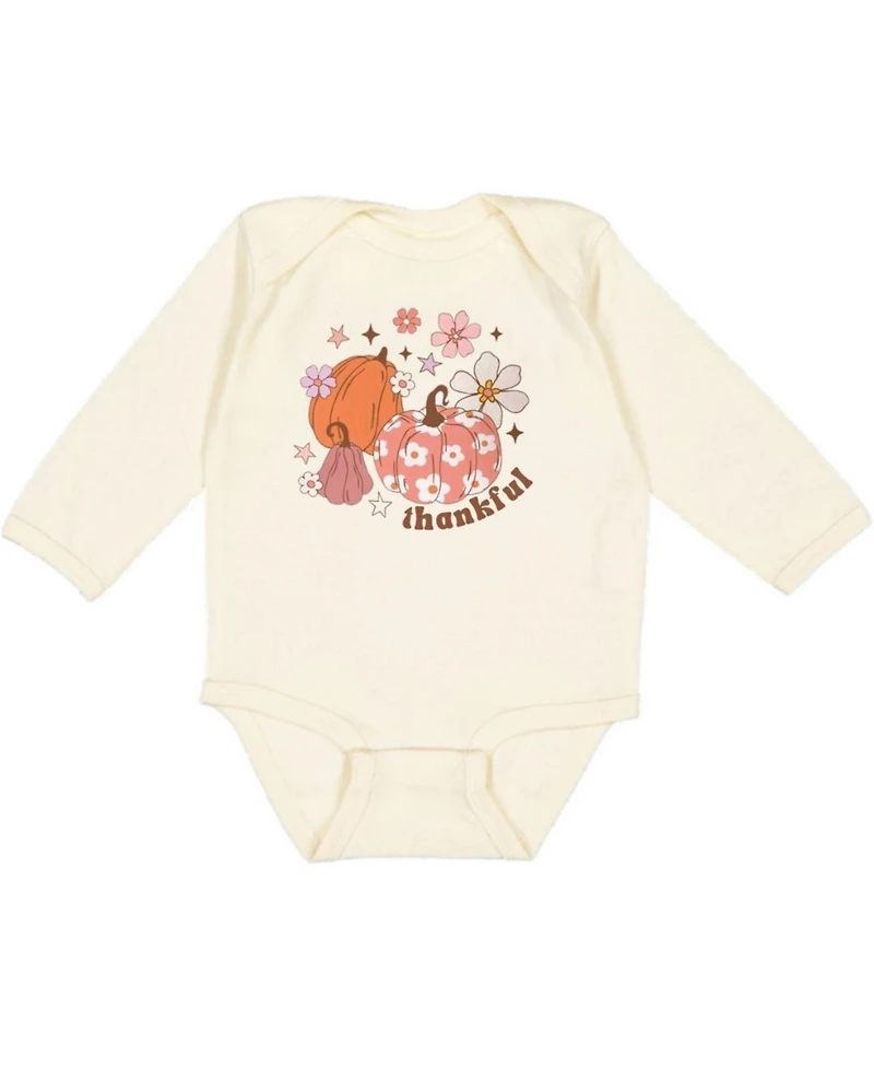 Sweet Wink Baby Girls Thankful Pumpkin Daisy Thanksgiving Long Sleeve Bodysuit
