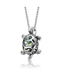 Genevive Sterling Silver White Gold Plated Abalone Pendant Necklace