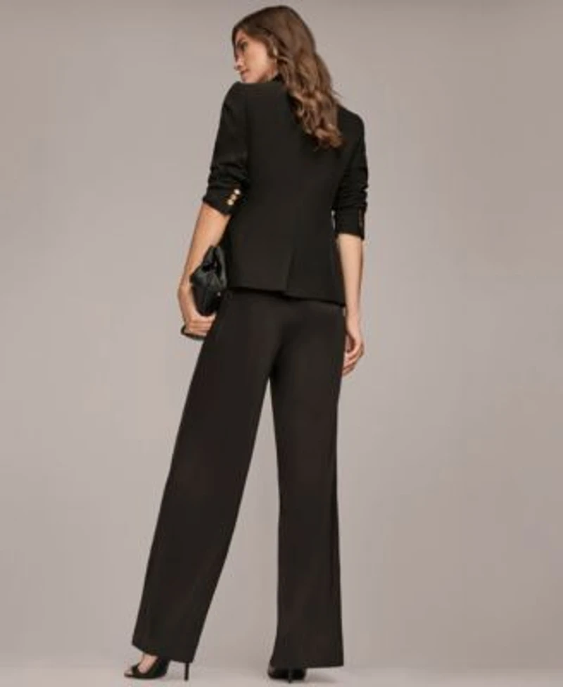 Donna Karan New York Womens Collarless Jacket Novelty Sleeveless Ombre Top Charmeuse High Rise Wide Leg Pants